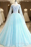 Fit Your Fashion Sense Light Blue Ball Gown Tulle Off the Shoulder Appliques Quinceanera Dress