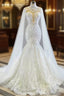 Fit Your Fashion Sense White Mermaid Tulle Lace Appliques Backless Wedding Dress Shawl