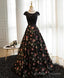 Black Lace Floral Patterns Long Prom Dress, Black Prom Dress