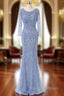 Floor Length Beading Sequin Fishtail Long Sleeve Prom Dress