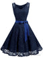 Floral Lace Belted Prom Swing Dresses V Neck Sleeveless Homecoming Dresses
