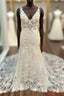 Floral Lace V-Neck Trumpet Long Wedding Dress