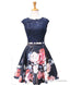 Floral Navy Short Homecoming Dress