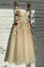 Floral Sweetheart Tulle A Line Champagne Prom Dress