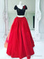 Flower Short Sleeves Two Piece V-Neck Red Taffeta Prom Dresses