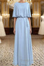 Flutter Sleeves Chiffon Sky Blue Bridesmaid Dresses with Sash Bow Max Dress