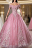 For This Year Biggest Dance Pink Ball Gown Tulle Appliques Beading Off twe Shoulder Quinceanera Dress