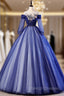 For Your Big Night Navy Blue Ball Gown Tulle Long Sleeve Appliques Quinceanera Dress
