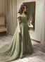 Forest Avocado Green Off-The-Shoulder Sequin Tulle Train Formal Prom Dress