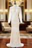 Formal Celebrity Dresses Mermaid Deep V Neck Long Sleeves Slit Sexy Long Prom Dresses
