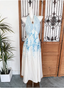 Fresh Printed A-Line Halter Neck Satin Long Formal Prom Dress