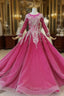 Fuchsia Ball Gown Sequins Long Sleeve Beading Wedding Dress