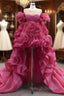 Fuchsia Organza Pearls Prom Dress