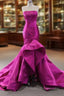 Fuchsia Satin Mermaid Pleats Prom Dress