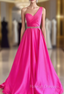 Fuchsia Satin One Shoulder Pleats Prom Dress