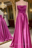 Fuchsia Satin Spaghetti Straps Prom Dress