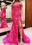 Fuchsia Sequin Lace Off the Shoulder Mermaid Prom Dress