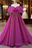 Fuchsia Tulle Beading Off the Shoulder Prom Dress