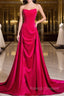Fuchsia Velvet Satin Strapless Pleats Prom Dress