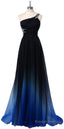 One Shoulder Chiffon Prom Prom Dress With Beads