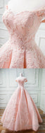 Sweetheart Off The Shoulder Tulle And Satin Ball Gown Prom Dresses, Lace Appliques