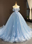 Blue Tulle Lace Long Prom Gowns Blue Prom Dress
