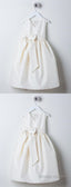 Simple Ivory V Neck Sleeveless A Line Satin Flower Girl Dresses With Bowknot