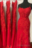 Red Lace Prom Dresses, Mermaid Long Prom Dresses, Cheap Prom Prom Dresses, For Women