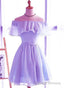 Lavender Chiffon Off Shoulder Short Bridesmaid Dresses, Cute Homecoming Dress, Lovely Prom Dresses