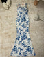 Gentle Print Spaghetti Strap Chiffon Mermaid Prom Dresses