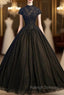 Get Your Discounts Black Ball Gown Tulle High Neck Cap Sleeve Backless Quinceanera Dress