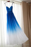 Spaghetti Strap Royal Blue Ombre Bridesmaid Dresses, Chiffon Prom Dress, A Line Bridesmaid Gowns