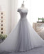 Gray A Line Lace Off Shoulder Prom Dresses Lace Prom Dress