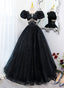 Glam Black Tulle Beaded Short Sleeves Prom Dress, Black Tulle Formal Dress Sweet 16 Dress