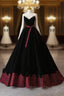 Glam Black V-Neckline Velvet Lace-Up Prom Dress, Black Velvet Floor Length Prom Dress
