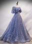 Glam Blue Off Shoulder Lace-up Long Prom Dressess Prom Dresses Blue Wedding Prom Dresses