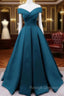 Glam Blue Satin Long Off Shoulder Party Dress, A-line Prom Dress