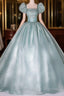 Glam Light Green Ball Gown Short Sleeves Prom Dresses Light Green Sweet 16 Dresses