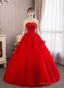 Glam Red Ball Gowns Tulle Sweet 16 Dresses With Lace Red Long Prom Dresseses