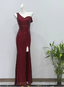 Glamorous Burgundy Slim-Fit One-Shoulder Slit Sequin Long Formal Prom Dress