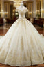Glamorous Champagne Tulle Lace Appliques Off The Shoulder Wedding Dress