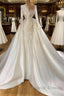 Glamorous Long Sleeves Pearls Wedding Dress Mermaid With Detachable Train