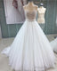 Glamour Lace Appliques Scoop Neckline Tulle Ball Gown Wedding Dress