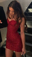 Glitter Burgundy Sequin Homecoming Dress Tight Sweetheart Birthday Prom Dresses