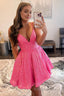 Glitter Hot Pink A Line Short Homecoming Dress with Pockets