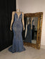 Glitter Mermaid Prom Dress Long Spaghetti Straps V Neck Open Back Prom Gown