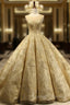 Gold Ball Gown Scoop Neck Sequins Backless Haute Couture Wedding Dresses