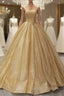 Gold Ball Gown Sequins Straps Floor Length Sweet 16 Prom Dress