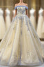 Gold Ball Gown Tulle Off the Shoulder Sequins Prom Dress