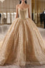 Gold Hot Stamping Sequins Strapless Beading Prom Dress